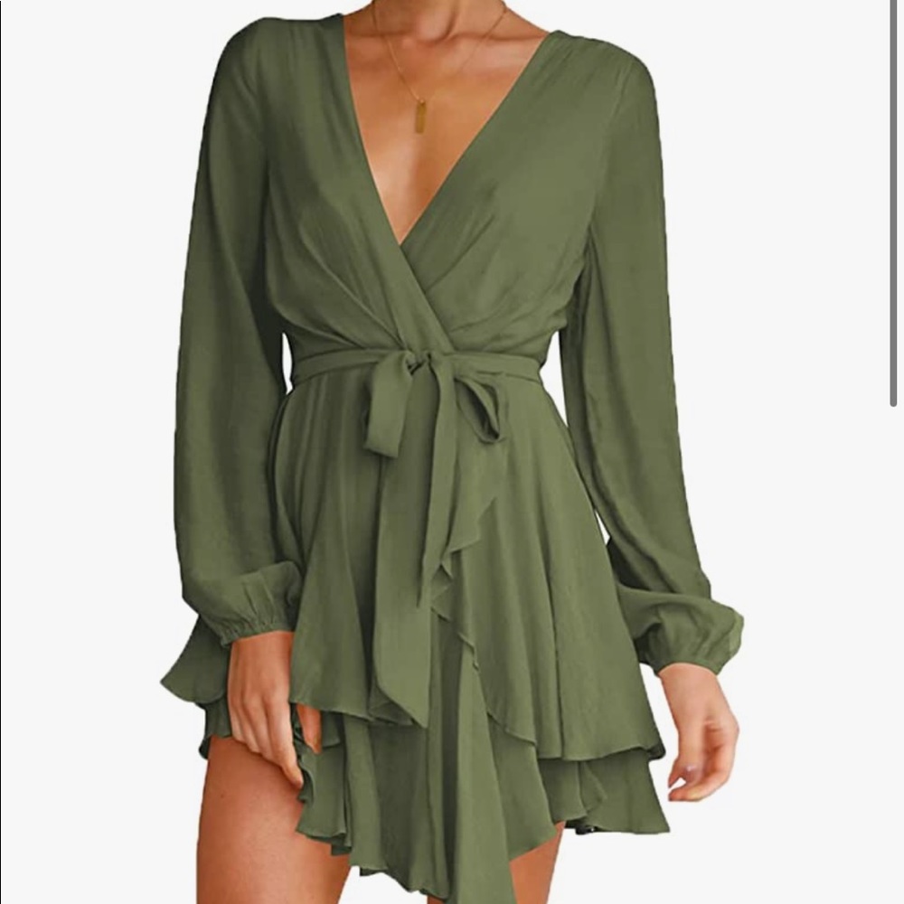 V-Neck Bohemian Wrap Tie Dress - Picture 2 of 9